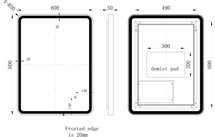 Quirino 600mm Rectangle Front-Lit LED Mirror - Matt Black