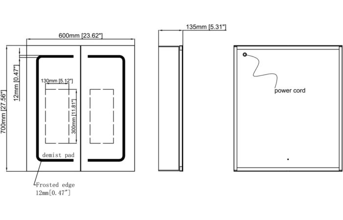 Trevilo 600mm 2 Door Front-Lit LED Mirror Cabinet