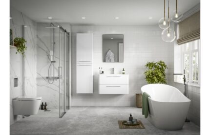 Galvex 610mm 2 Drawer Wall Unit & Basin - White Gloss