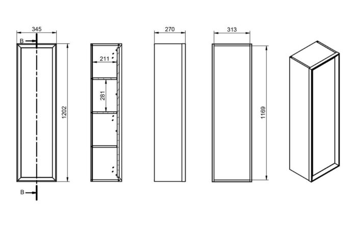 Pulvio 345mm Wall Hung 1 Door Tall Unit - Matt Cotton