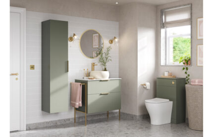 Stavero 350mm Wall Hung 1 Door Tall Unit - Matt Olive Green