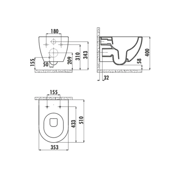 Libero Wall Hung Combined Bidet Toilet -Matt Black Drawing