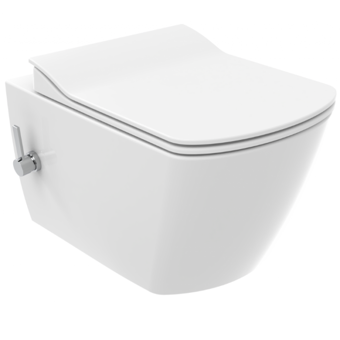 Creavit Bellissimo Rimless Wall Hung Combined Bidet Toilet - Integrated Hot & Cold On/Off Valve